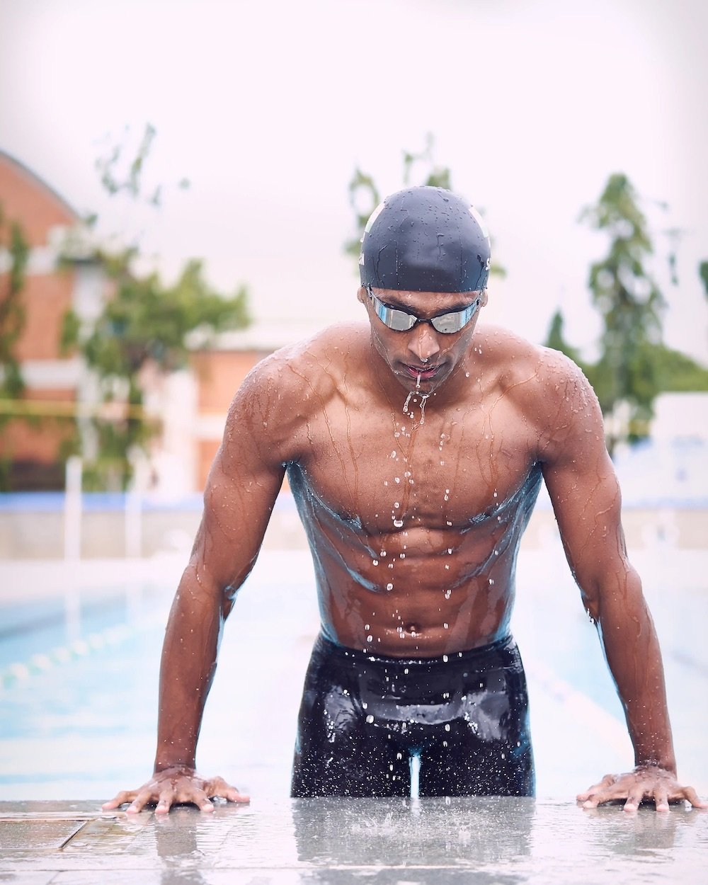 Sajan Prakash emerging from pool